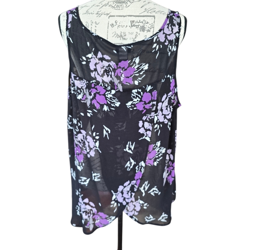 Torrid Black Purple Floral Sheer Sleeveless Top 1X - Picture 3 of 9